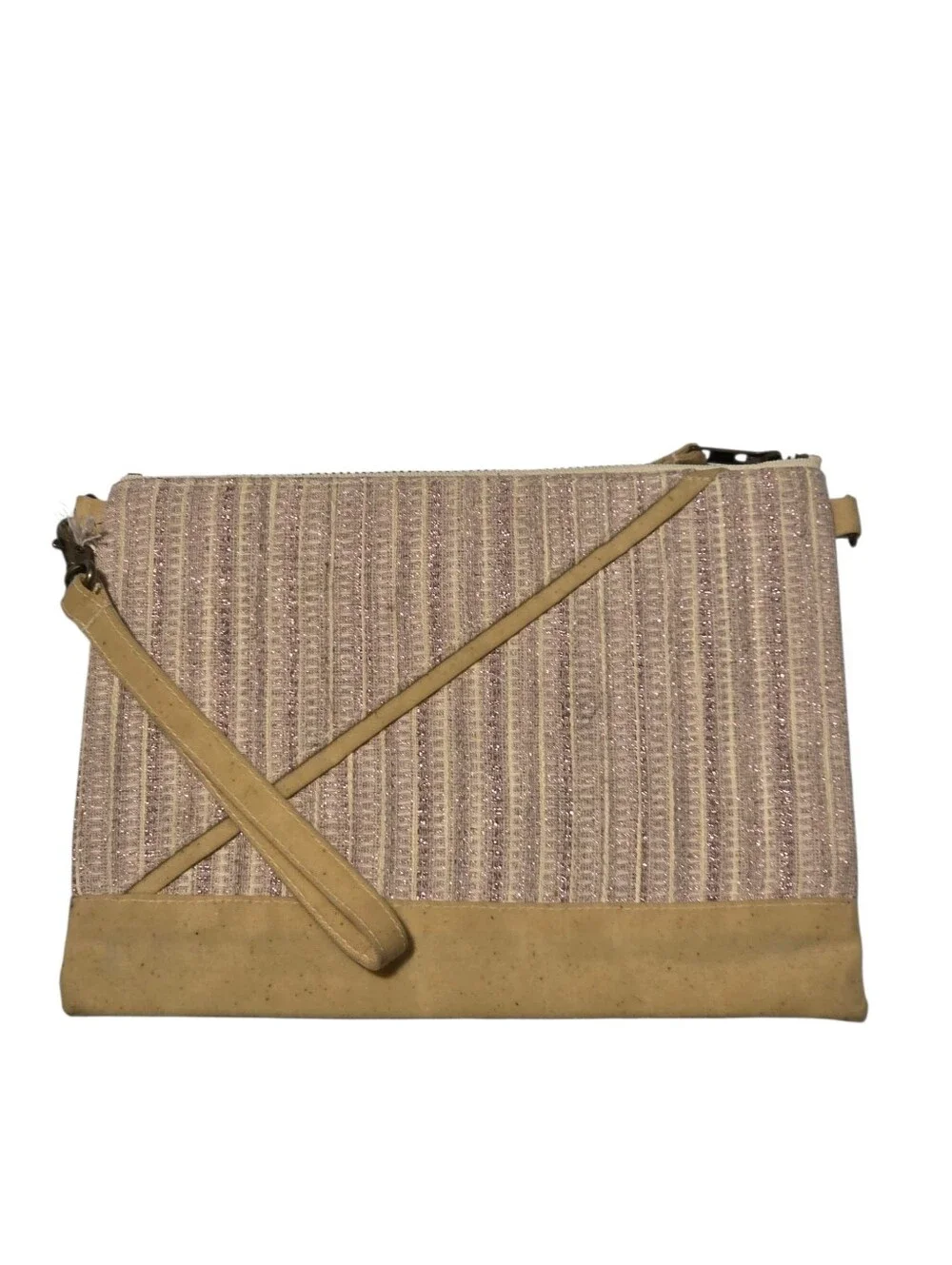 Calliope NWT Vegan Wristlet Purse Sparkly Pink Striped Handmade In Oakland,CA